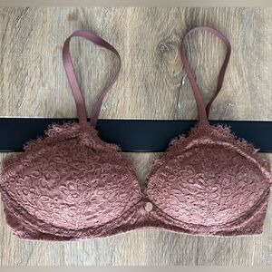 NWOT - Aerie Real Power Plunge Push Up Eyelash Lace Bra Blush Pink